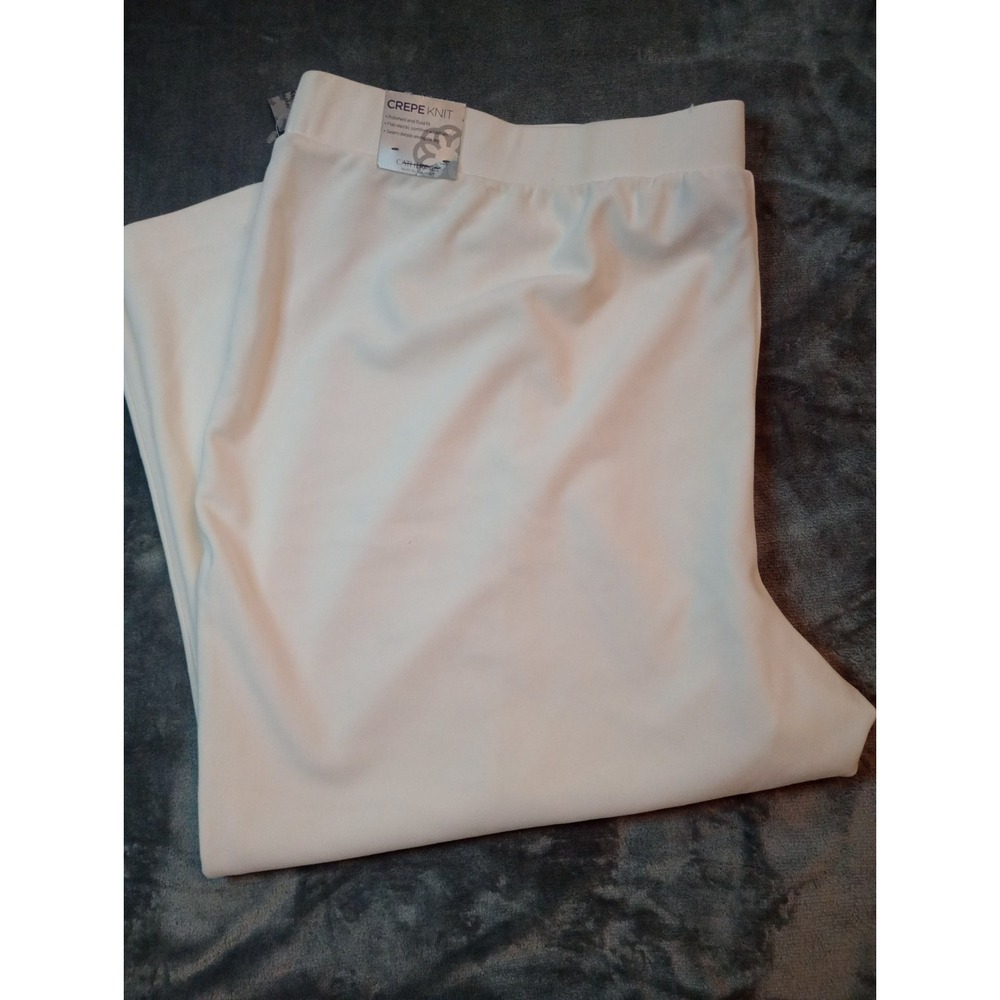 Catherines Crepe Knit Dress Pants 30/32 WP 4XWP White Pull On Ponte Stretch Crop
